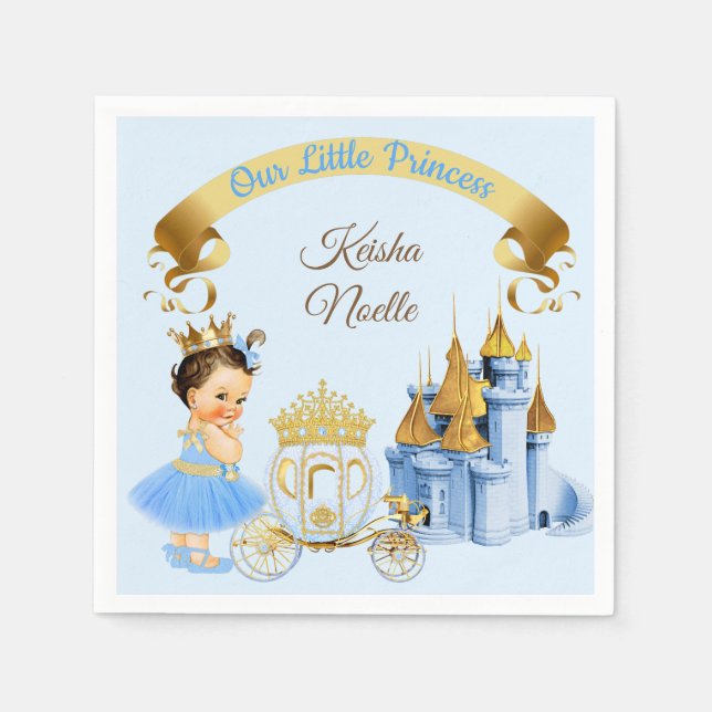 Royal Princess Castle Carriage Blue Gold Girl Napkins (Front)
