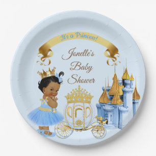 Royal Princess Castle Carriage Blue Gold Girl Paper Plates