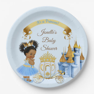 Royal Princess Castle Carriage Blue Gold Girl Paper Plates