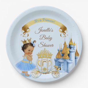 Royal Princess Castle Carriage Blue Gold Girl Paper Plates