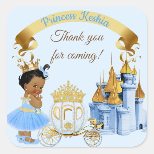 Royal Princess Castle Carriage Blue Gold Girl Square Sticker