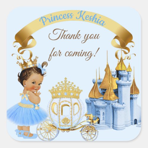 Royal Princess Castle Carriage Blue Gold Girl Square Sticker