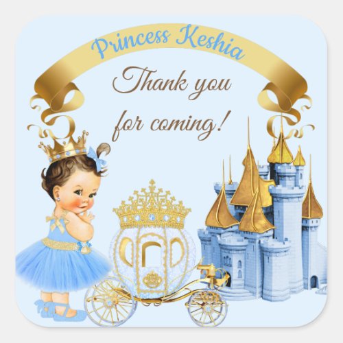 Royal Princess Castle Carriage Blue Gold Girl Square Sticker