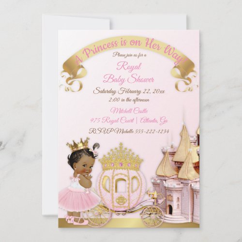Royal Princess Castle Carriage Pink Gold Girl Invitation