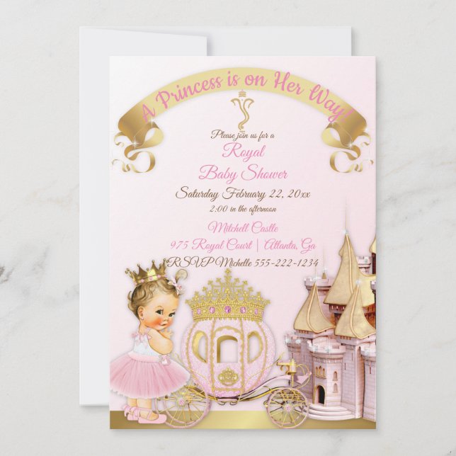 Royal Princess Castle Carriage Pink Gold Girl Invitation (Front)