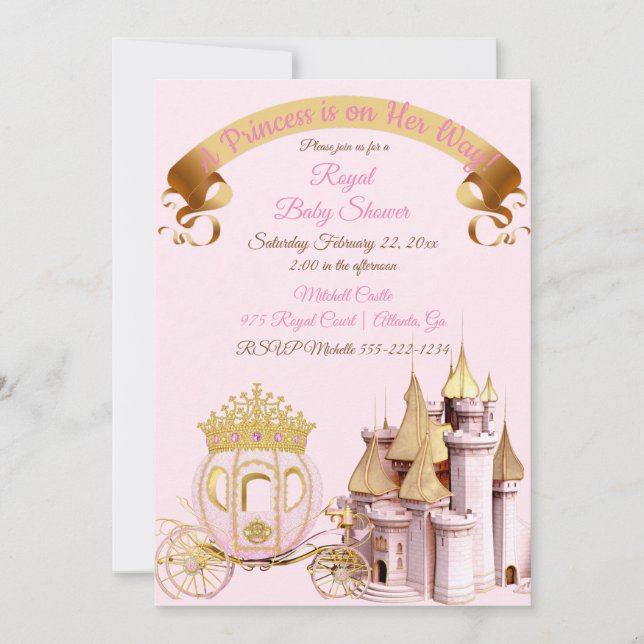 Royal Princess Castle Carriage Pink Gold Girl Invitation (Front)
