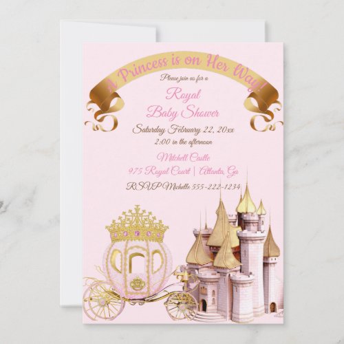 Royal Princess Castle Carriage Pink Gold Girl Invitation