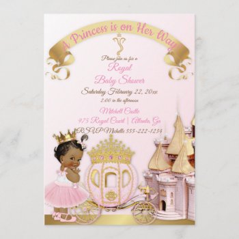Royal Princess Castle Carriage Pink Gold Girl Invitation by nawnibelles at Zazzle