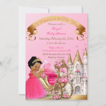 Royal Princess Castle Carriage Pink Gold Girl Invitation by nawnibelles at Zazzle