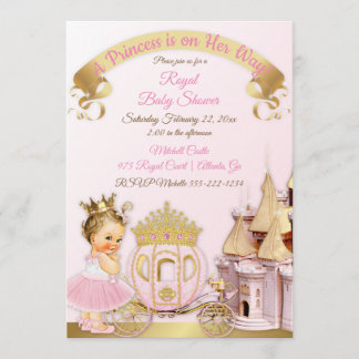 Royal Princess Castle Carriage Pink Gold Girl Invitation