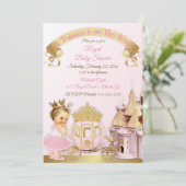 Royal Princess Castle Carriage Pink Gold Girl Invitation (Standing Front)