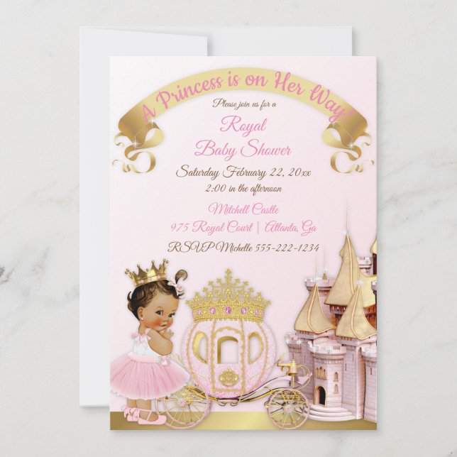 Royal Princess Castle Carriage Pink Gold Girl Invitation (Front)