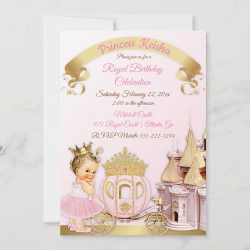 Royal Princess Castle Carriage Pink Gold Girl Invitation