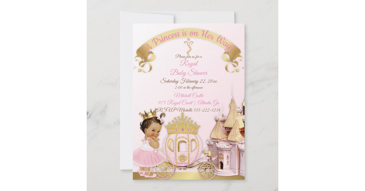 Royal Princess Castle Carriage Pink Gold Girl Invitation | Zazzle