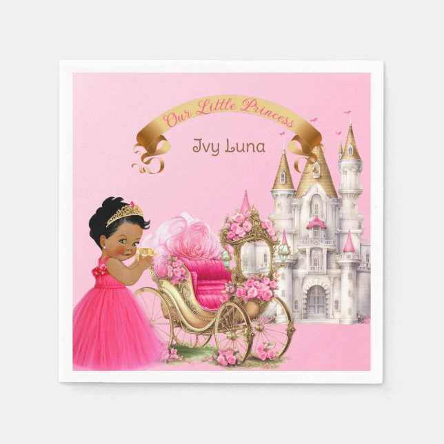 Royal Princess Castle Carriage Pink Gold Girl Napkins (Front)