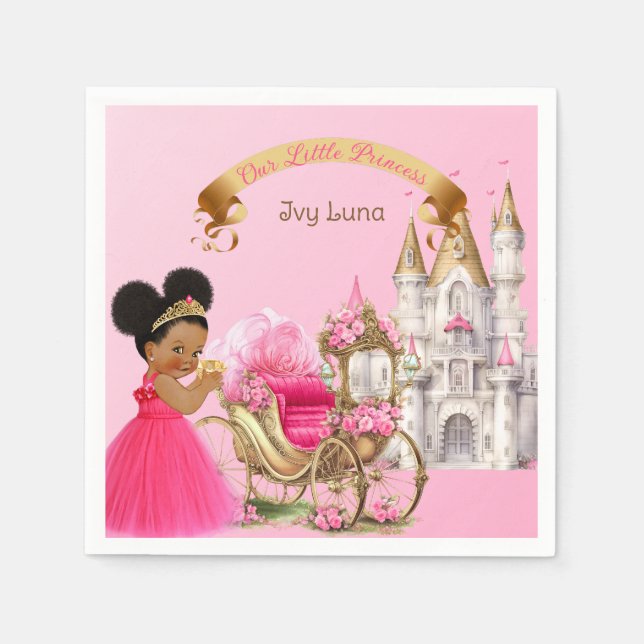 Royal Princess Castle Carriage Pink Gold Girl Napkins (Front)