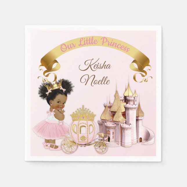Royal Princess Castle Carriage Pink Gold Girl Napkins (Front)