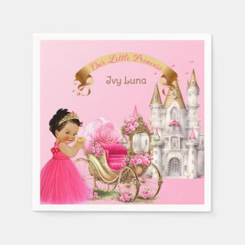 Royal Princess Castle Carriage Pink Gold Girl Napkins by nawnibelles at Zazzle