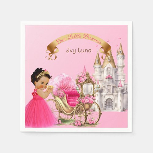 Royal Princess Castle Carriage Pink Gold Girl Napkins