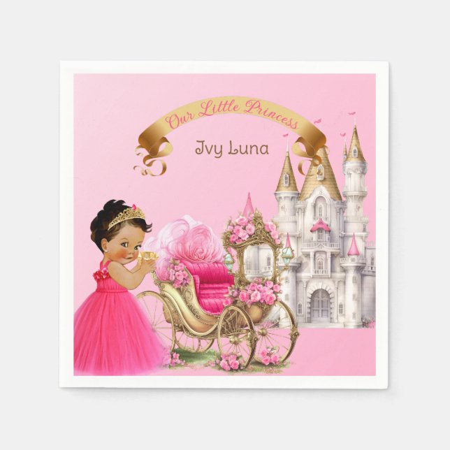 Royal Princess Castle Carriage Pink Gold Girl Napkins (Front)
