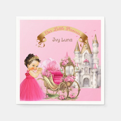 Royal Princess Castle Carriage Pink Gold Girl Napkins