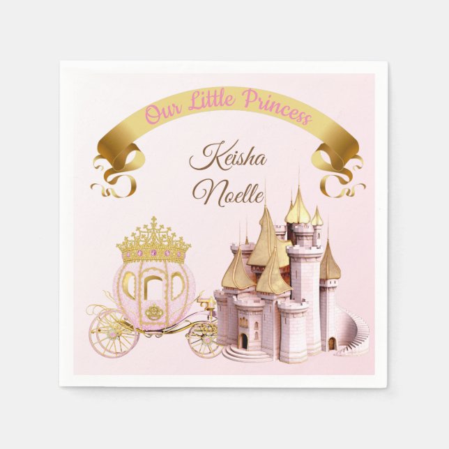 Royal Princess Castle Carriage Pink Gold Girl Pape Napkins (Front)