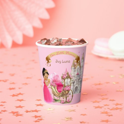 Royal Princess Castle Carriage Pink Gold Girl Paper Cups