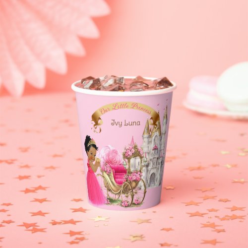 Royal Princess Castle Carriage Pink Gold Girl Paper Cups