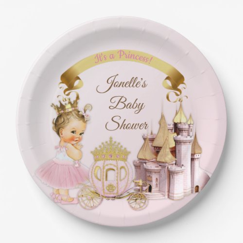 Royal Princess Castle Carriage Pink Gold Girl Paper Plates