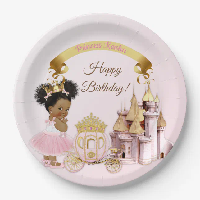 Royal Princess Castle Carriage Pink Gold Girl Paper Plates | Zazzle