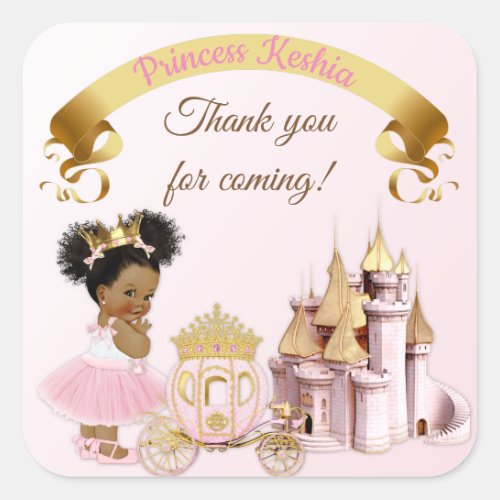 Royal Princess Castle Carriage Pink Gold Girl Square Sticker