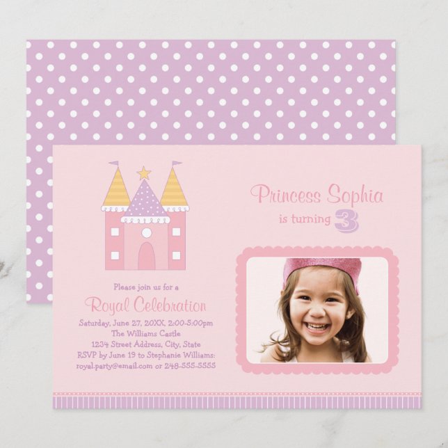 Royal Princess Castle Photo Girls Birthday Invitation (Front/Back)