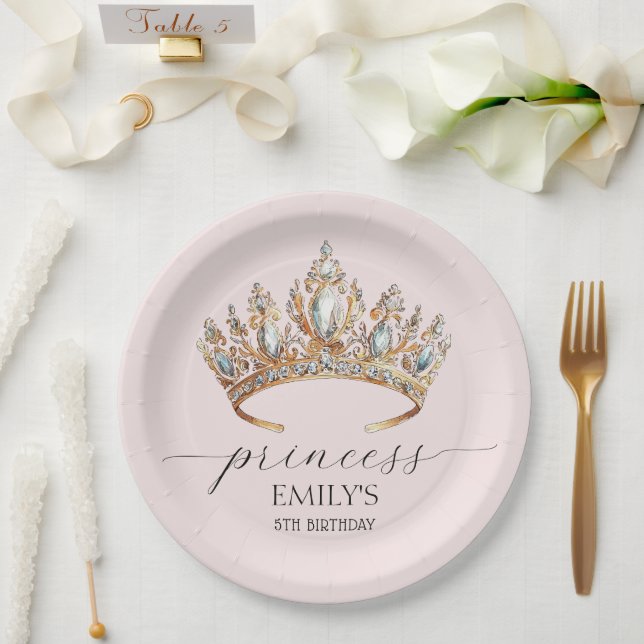 Royal Princess Crown Girl Birthday Party Paper Plates (Wedding)