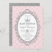 Royal Princess Crown Pink Silver Baby Shower Invitation (Front/Back)