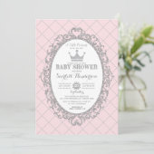 Royal Princess Crown Pink Silver Baby Shower Invitation (Standing Front)