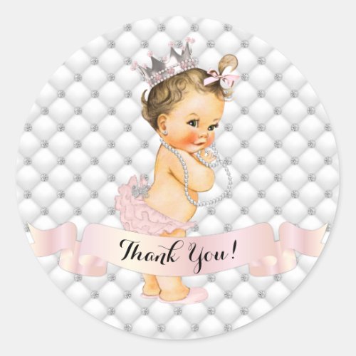 Royal Princess Diamonds Jewels Crown Blush Pink Classic Round Sticker