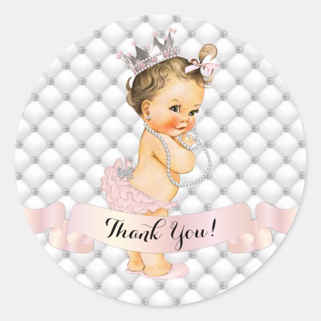 Royal Princess Diamonds Jewels Crown Blush Pink Classic Round Sticker (Front)