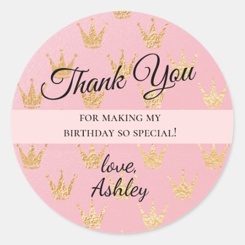 Royal Princess Gold Crowns Thank You Classic Round Sticker