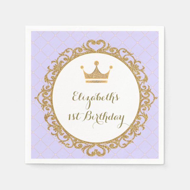 Royal Princess Lavender Purple Gold Birthday Napkins (Front)