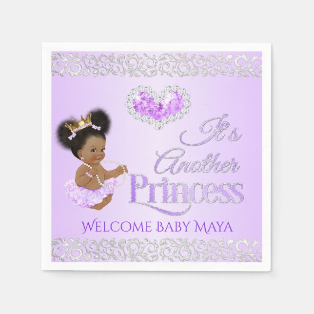 Royal Princess Lavender & Silver Diamond Heart Napkins (Front)