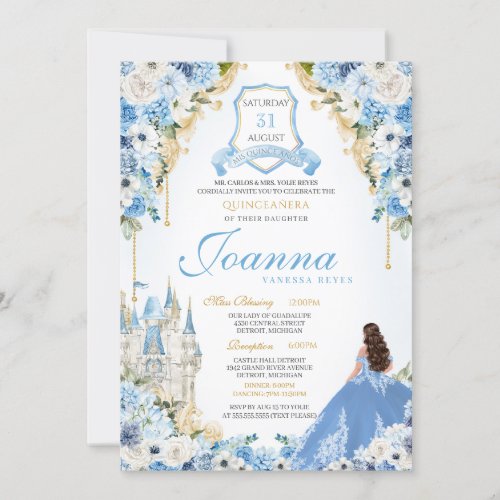 Royal Princess Light Blue Cinderella Quince V4 Invitation