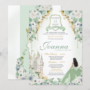 Royal Princess Mint Green & Gold Quinceanera Invitation