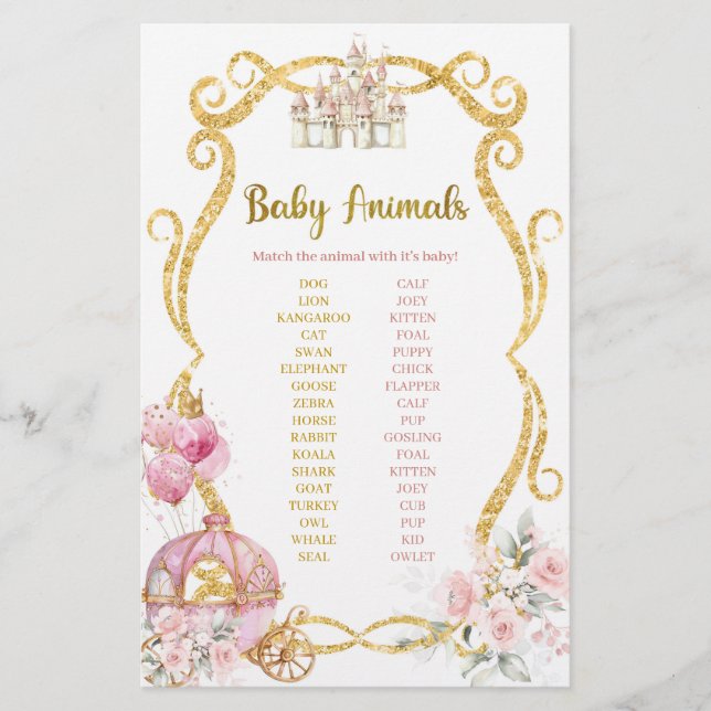 Royal Princess Pink Carriage Baby Animals Game (Front)