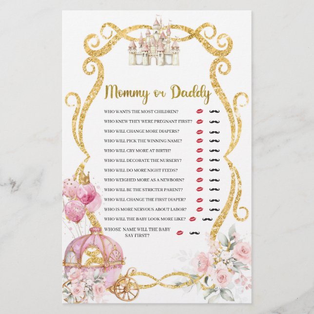 Royal Princess Pink Carriage Mommy or Daddy Games (Front)