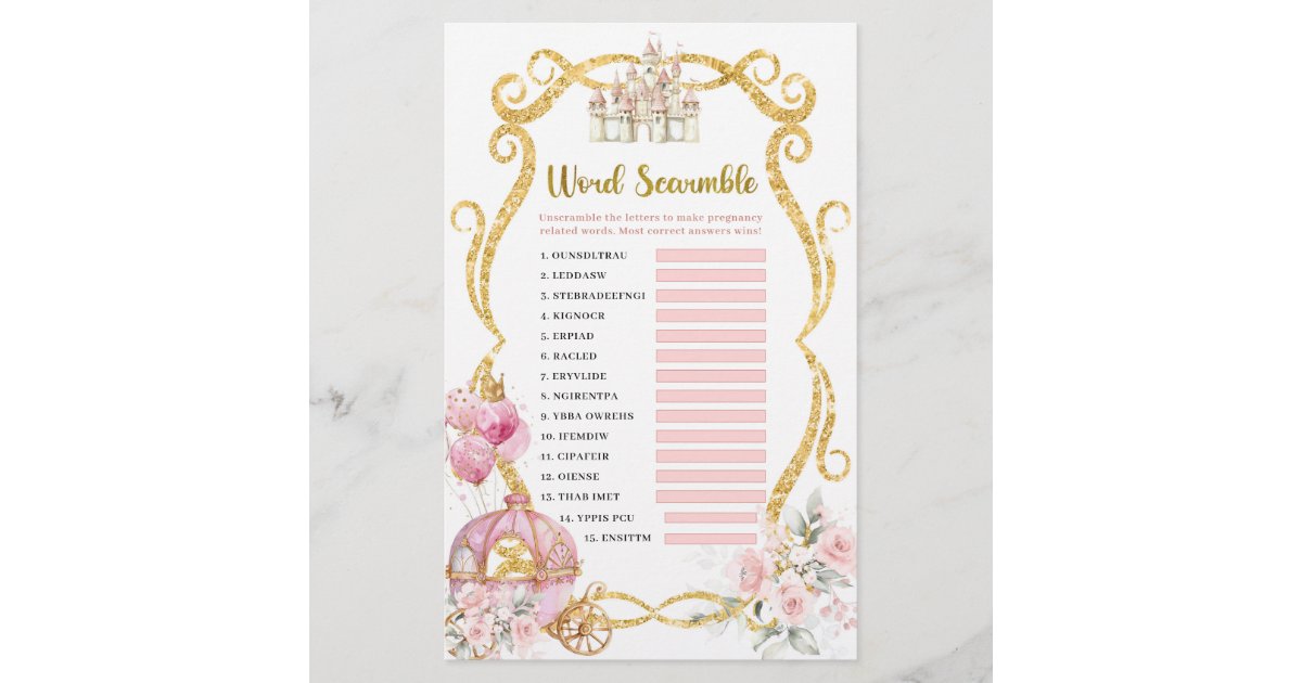 Royal Princess Pink Carriage Word Scramble Games | Zazzle