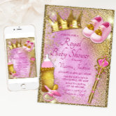 Pink and gold princess baby best sale shower invitations