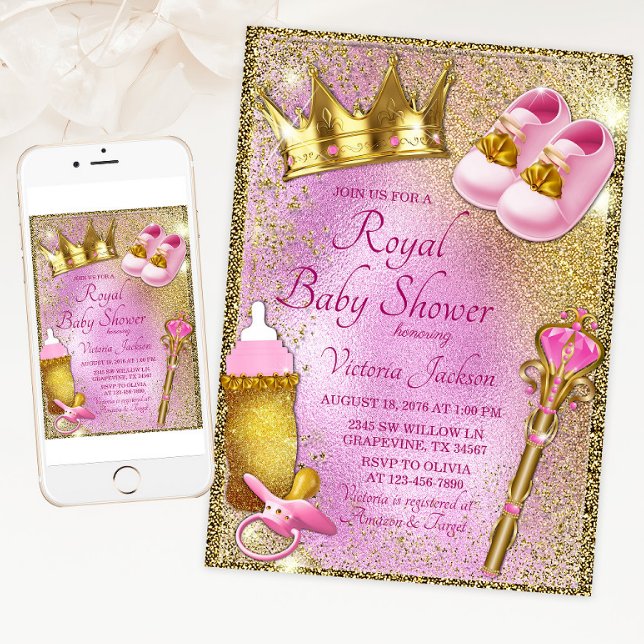 Royal Princess Pink Gold Baby Shower Invitation