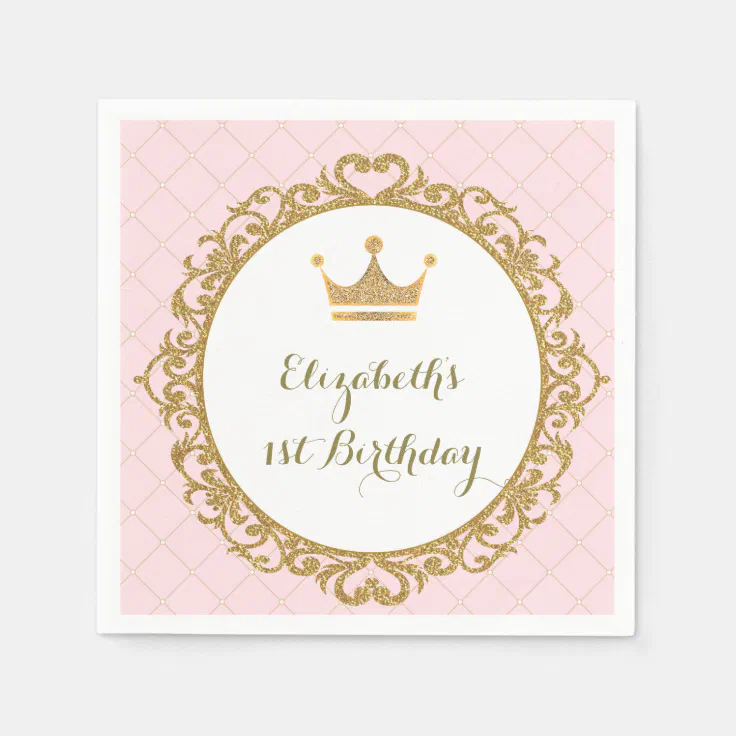 Royal Princess Pink Gold Birthday Paper Napkin | Zazzle