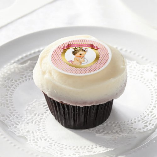 Royal Princess Pink Gold Cupcake Topper Edible Frosting Rounds