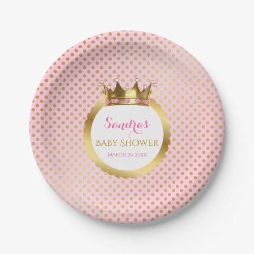 Royal Princess Pink Gold Jewelled Crown Paper Plates